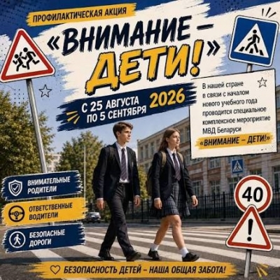 С 25 августа по 5 сентября 2026 года проводится республиканское специальное комплексное мероприятие МВД &laquo;Внимание &mdash; дети!&raquo;.
